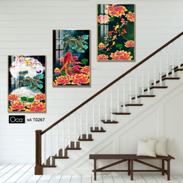 Alternative view of Cá chép trông trăng | Bộ 3 tranh treo cầu thang | Mã T0267 | Oca