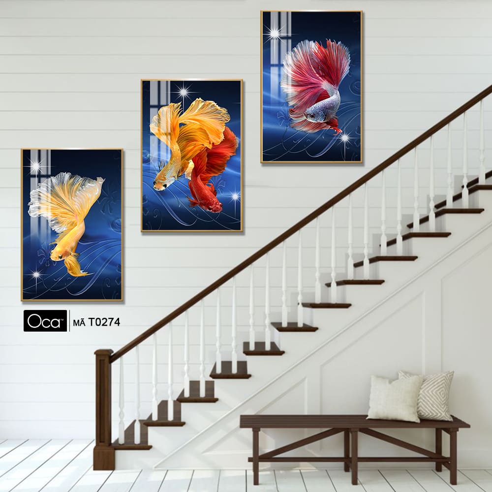 Cá nghệ thuật | Bộ 3 tranh treo cầu thang | Mã T0274 | Oca - Ảnh 2