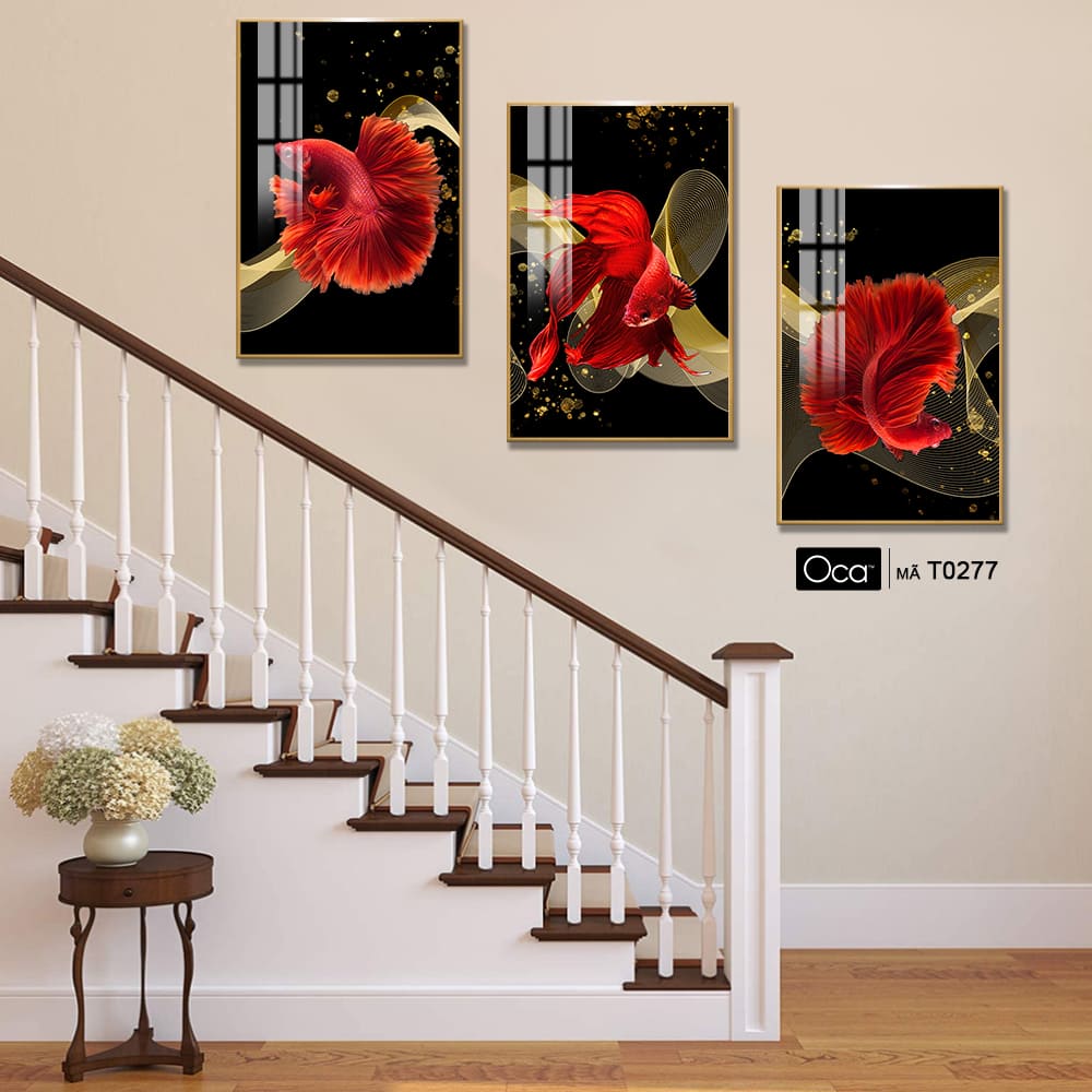 Cá nghệ thuật | Bộ 3 tranh treo cầu thang | Mã T0277 | OCa - Ảnh 4