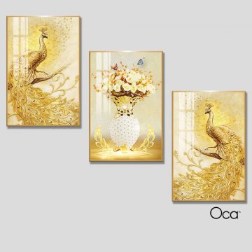 Đôi công uyên ương | Bộ 3 tranh treo cầu thang | Mã T0278 | Oca