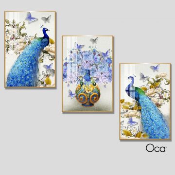 Đôi công uyên ương | Bộ 3 tranh treo cầu thang | Mã T0281 | Oca