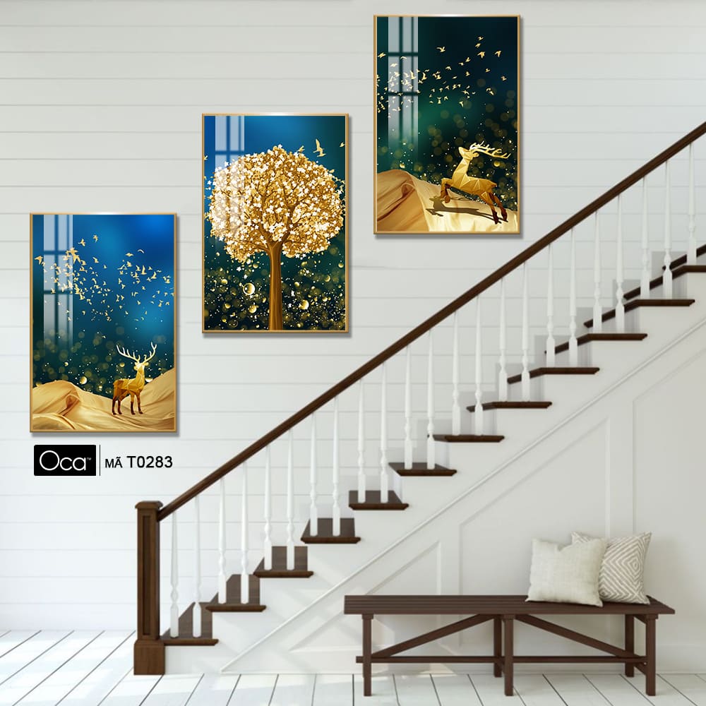 Hươu tài lộc | Bộ 3 tranh treo cầu thang | Mã T0283 | Oca - Ảnh 3