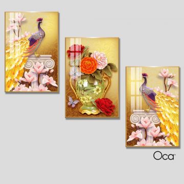 Đôi công uyên ương | Bộ 3 tranh treo cầu thang | Mã T0284 | Oca