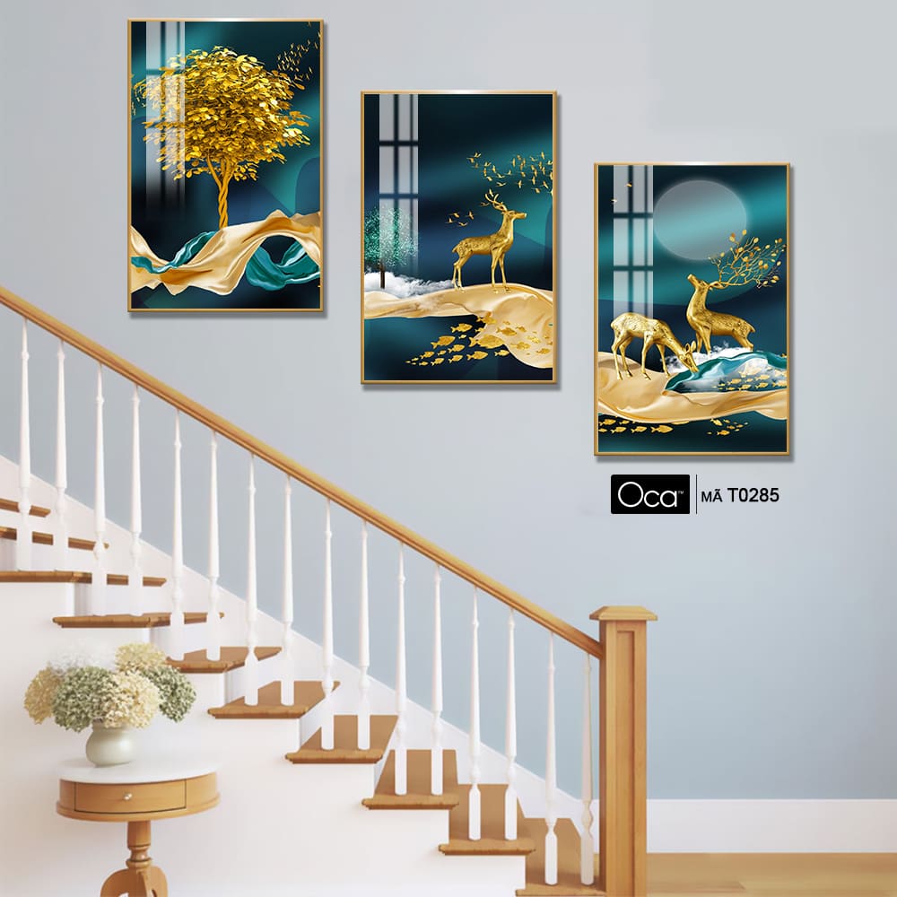 Hươu tài lộc | Bộ 3 tranh treo cầu thang | Mã T0285 | Oca - Ảnh 3