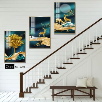 Alternative view of Hươu tài lộc | Bộ 3 tranh treo cầu thang | Mã T0285 | Oca