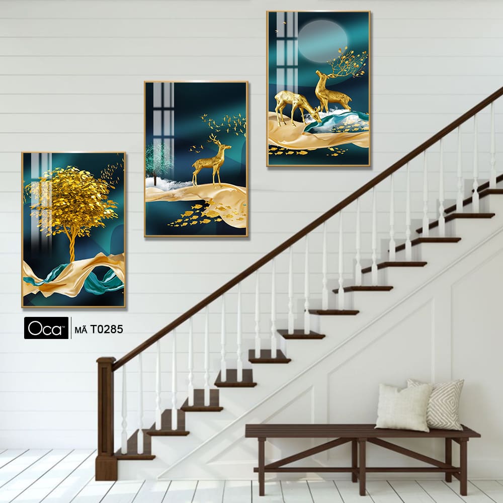Hươu tài lộc | Bộ 3 tranh treo cầu thang | Mã T0285 | Oca - Ảnh 2