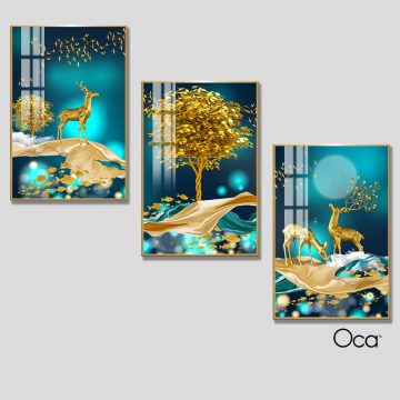 Hươu tài lộc | Bộ 3 tranh treo cầu thang | Mã T0286 | Oca