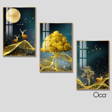 Hươu trong đêm trăng | Bộ 3 tranh treo cầu thang | Mã T0288 | Oca