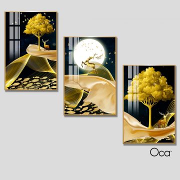 Hươu trong đêm trăng | Bộ 3 tranh treo cầu thang | Mã T0289 | Oca