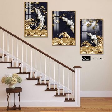 Alternative view of Chim hạc cất cánh | Bộ 3 tranh treo cầu thang | Mã T0292 | Oca