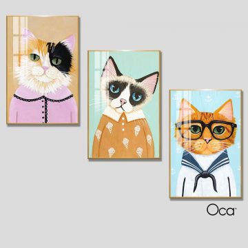 Chú mèo nghệ thuật | Bộ 3 tranh treo cầu thang | Mã T0293 | Oca