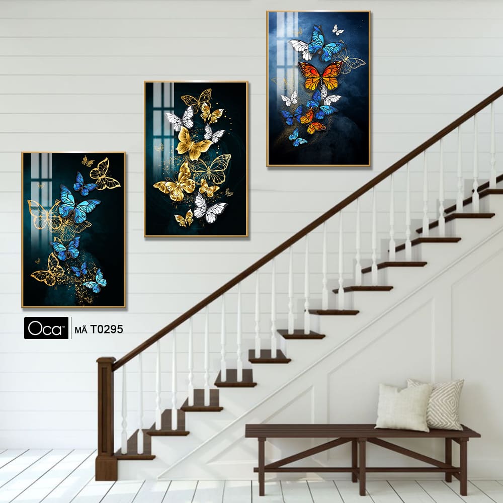 Cánh bướm nghệ thuật | Bộ 3 tranh treo cầu thang | Mã T0295 | Oca - Ảnh 3