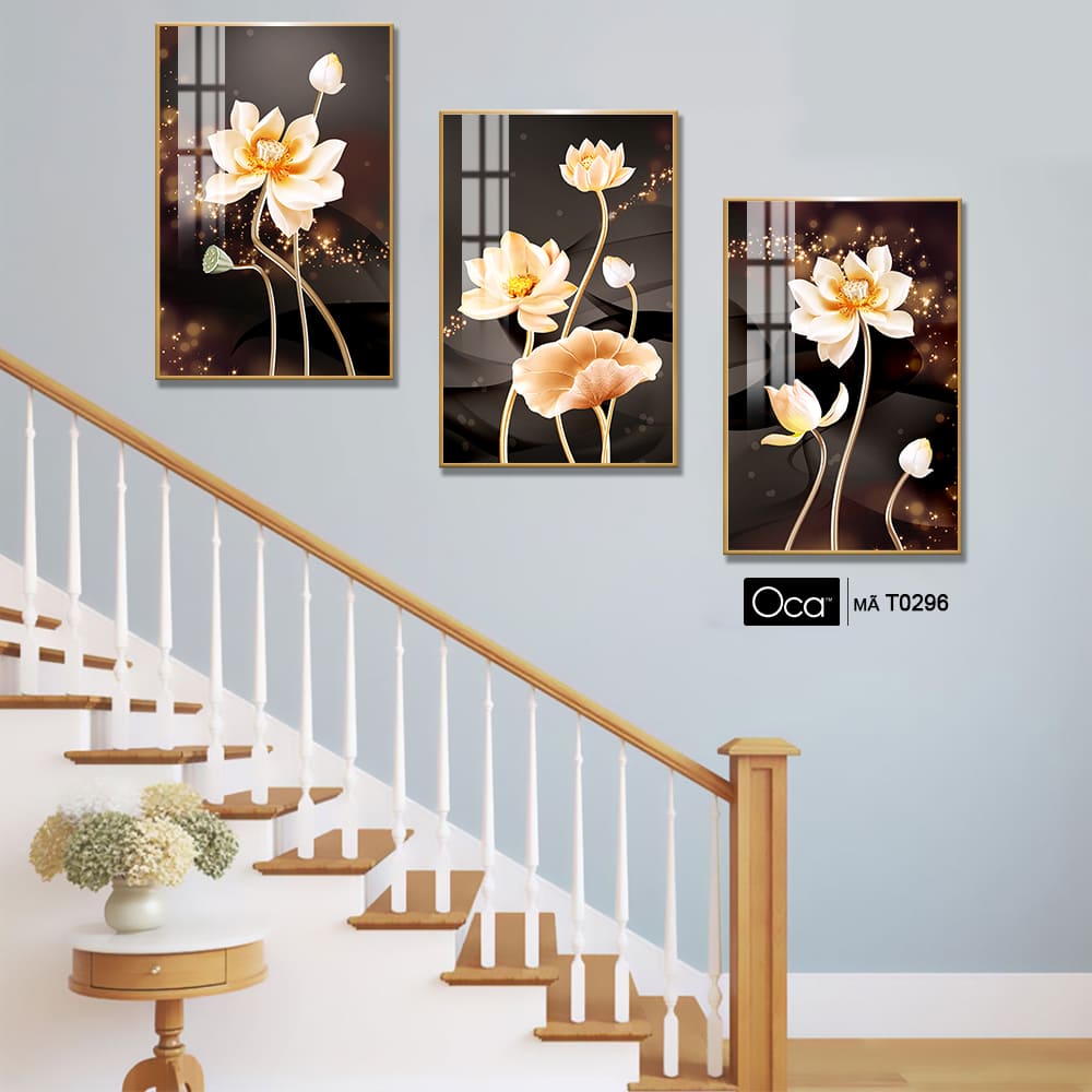 Hoa sen nghệ thuật | Bộ 3 tranh treo cầu thang | Mã T0296 | Oca - Ảnh 3