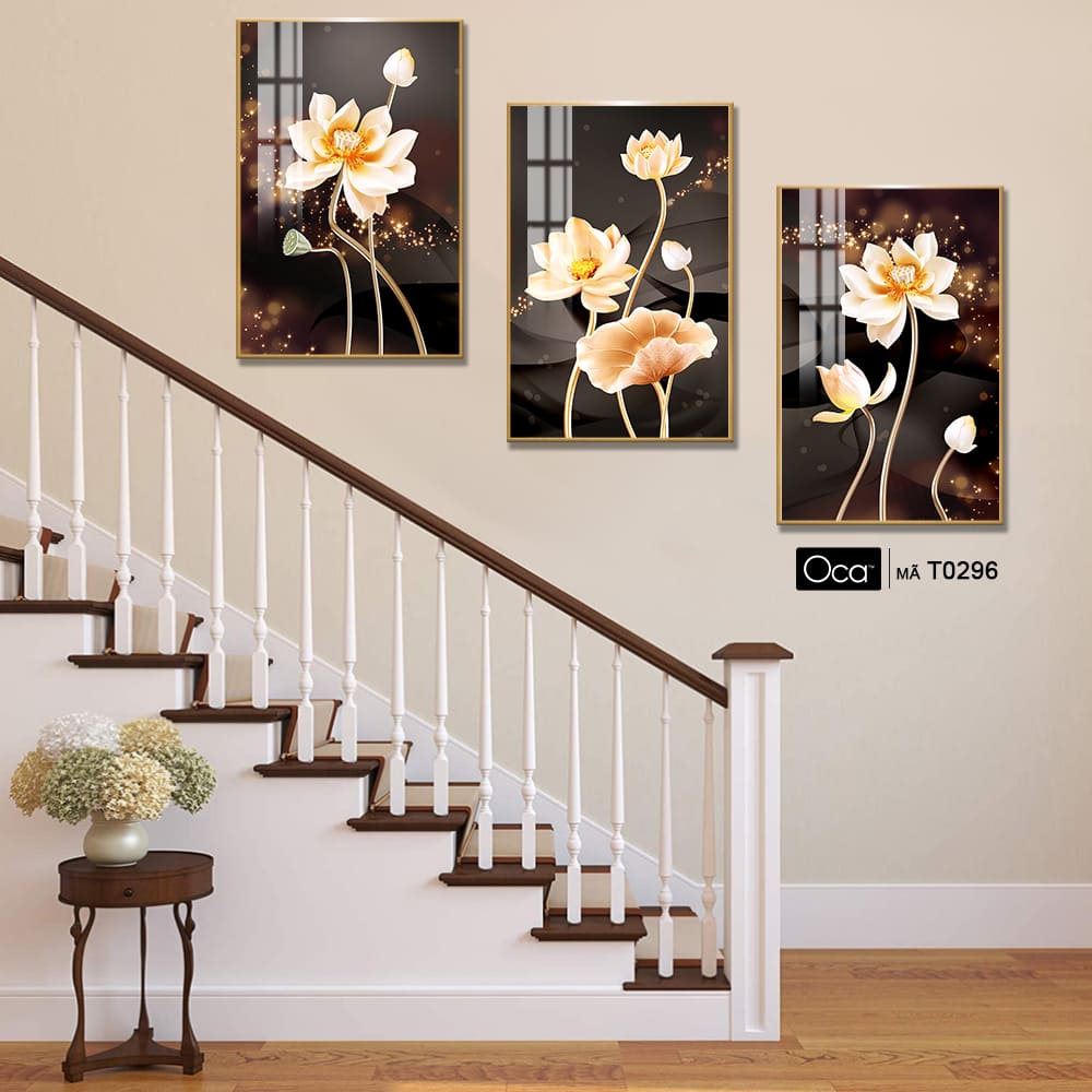 Hoa sen nghệ thuật | Bộ 3 tranh treo cầu thang | Mã T0296 | Oca - Ảnh 4