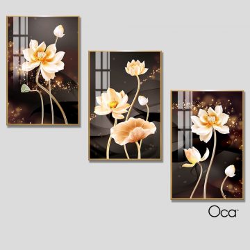 Hoa sen nghệ thuật | Bộ 3 tranh treo cầu thang | Mã T0296 | Oca