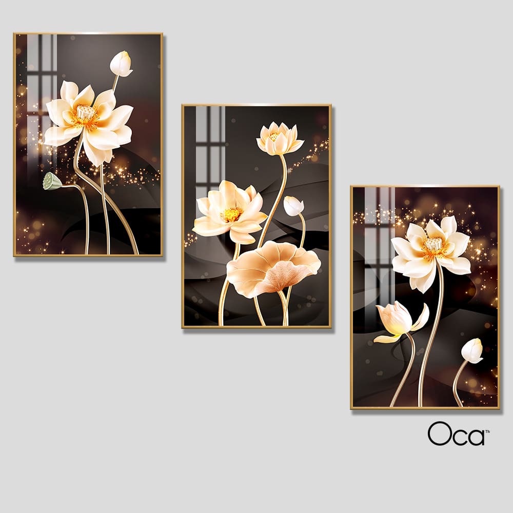 Hoa sen nghệ thuật | Bộ 3 tranh treo cầu thang | Mã T0296 | Oca