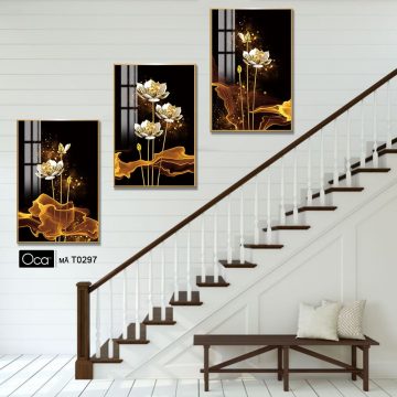 Alternative view of Hoa sen nghệ thuật | Bộ 3 tranh treo cầu thang | Mã T0297 | Oca