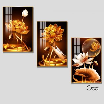 Hoa sen trong trăng | Bộ 3 tranh treo cầu thang | Mã T0298 | Oca