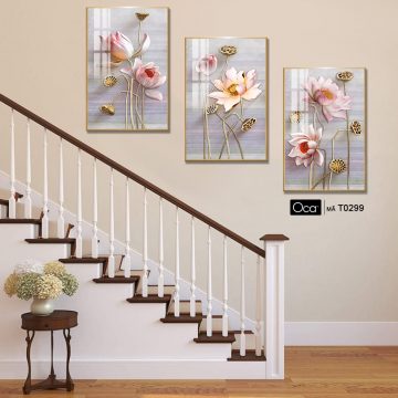 Alternative view of Cánh sen hồng | Bộ 3 tranh treo cầu thang | Mã T0299 | Oca