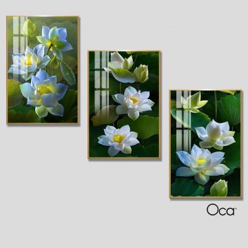 Hoa sen nghệ thuật | Bộ 3 tranh treo cầu thang | Mã T0300 | Oca