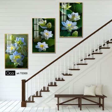 Alternative view of Hoa sen nghệ thuật | Bộ 3 tranh treo cầu thang | Mã T0300 | Oca