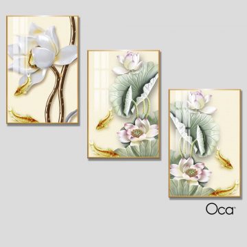 Hoa sen trong đầm | Bộ 3 tranh treo cầu thang | Mã T0303 | Oca
