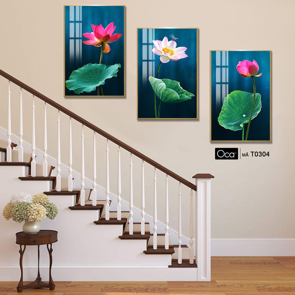 Hoa sen trong đầm | Bộ 3 tranh treo cầu thang | Mã T0304 | Oca - Ảnh 3