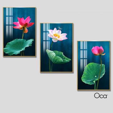 Hoa sen trong đầm | Bộ 3 tranh treo cầu thang | Mã T0304 | Oca