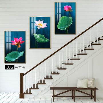 Alternative view of Hoa sen trong đầm | Bộ 3 tranh treo cầu thang | Mã T0304 | Oca