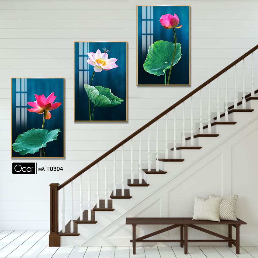 Hoa sen trong đầm | Bộ 3 tranh treo cầu thang | Mã T0304 | Oca - Ảnh 2