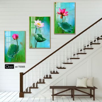 Alternative view of Hoa sen trong đầm | Bộ 3 tranh treo cầu thang | Mã T0305 | Oca