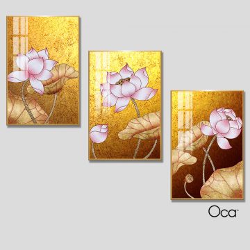 Hoa sen nghệ thuật | Bộ 3 tranh treo cầu thang | Mã T0306 | Oca