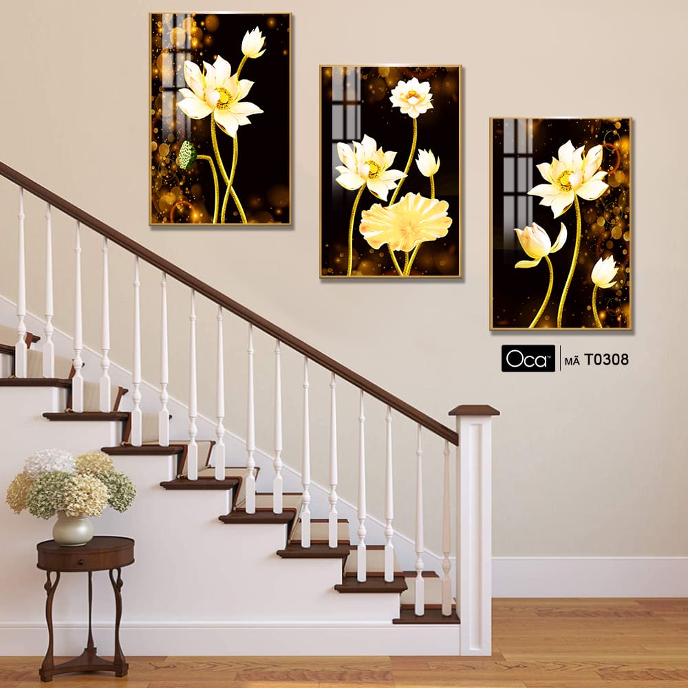 Hoa sen nghệ thuật | Bộ 3 tranh treo cầu thang | Mã T0308 | Oca - Ảnh 4