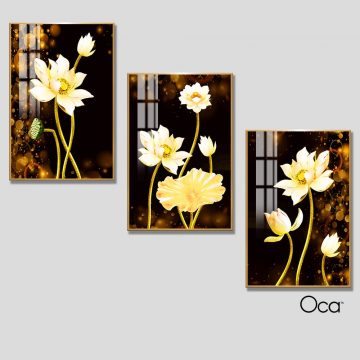 Hoa sen nghệ thuật | Bộ 3 tranh treo cầu thang | Mã T0308 | Oca