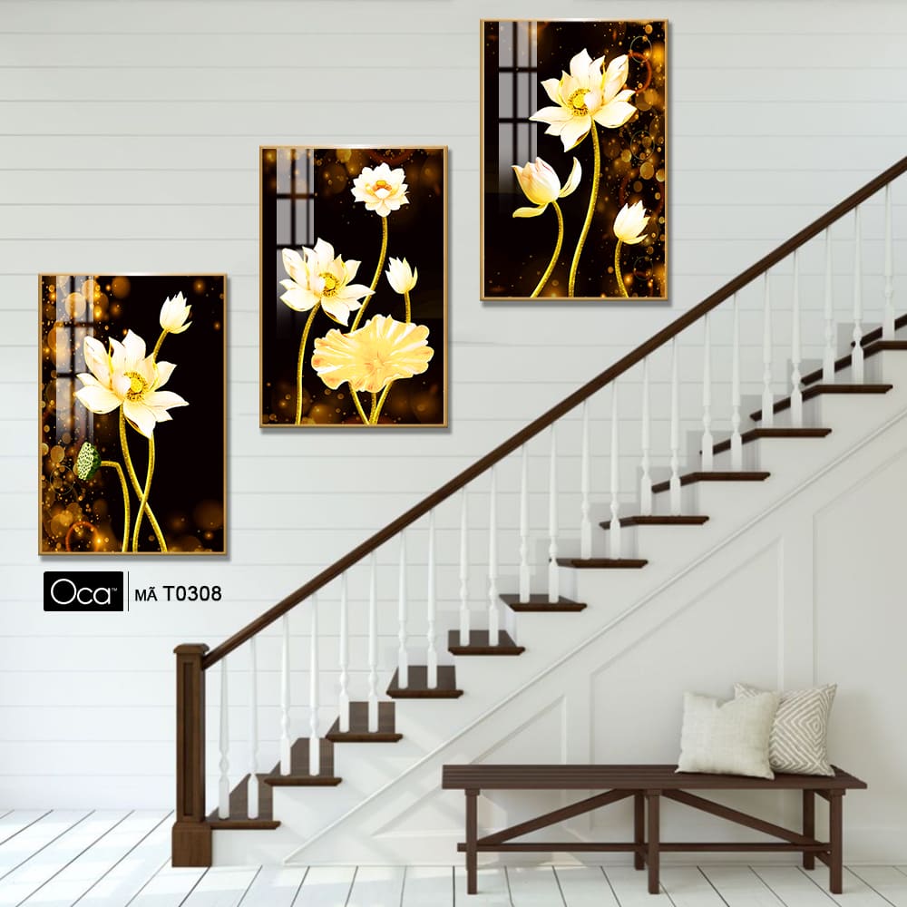 Hoa sen nghệ thuật | Bộ 3 tranh treo cầu thang | Mã T0308 | Oca - Ảnh 3