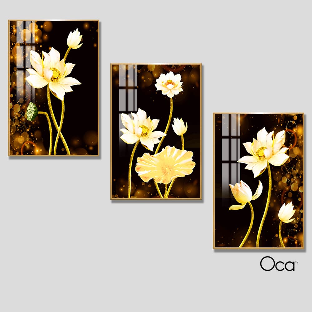 Hoa sen nghệ thuật | Bộ 3 tranh treo cầu thang | Mã T0308 | Oca