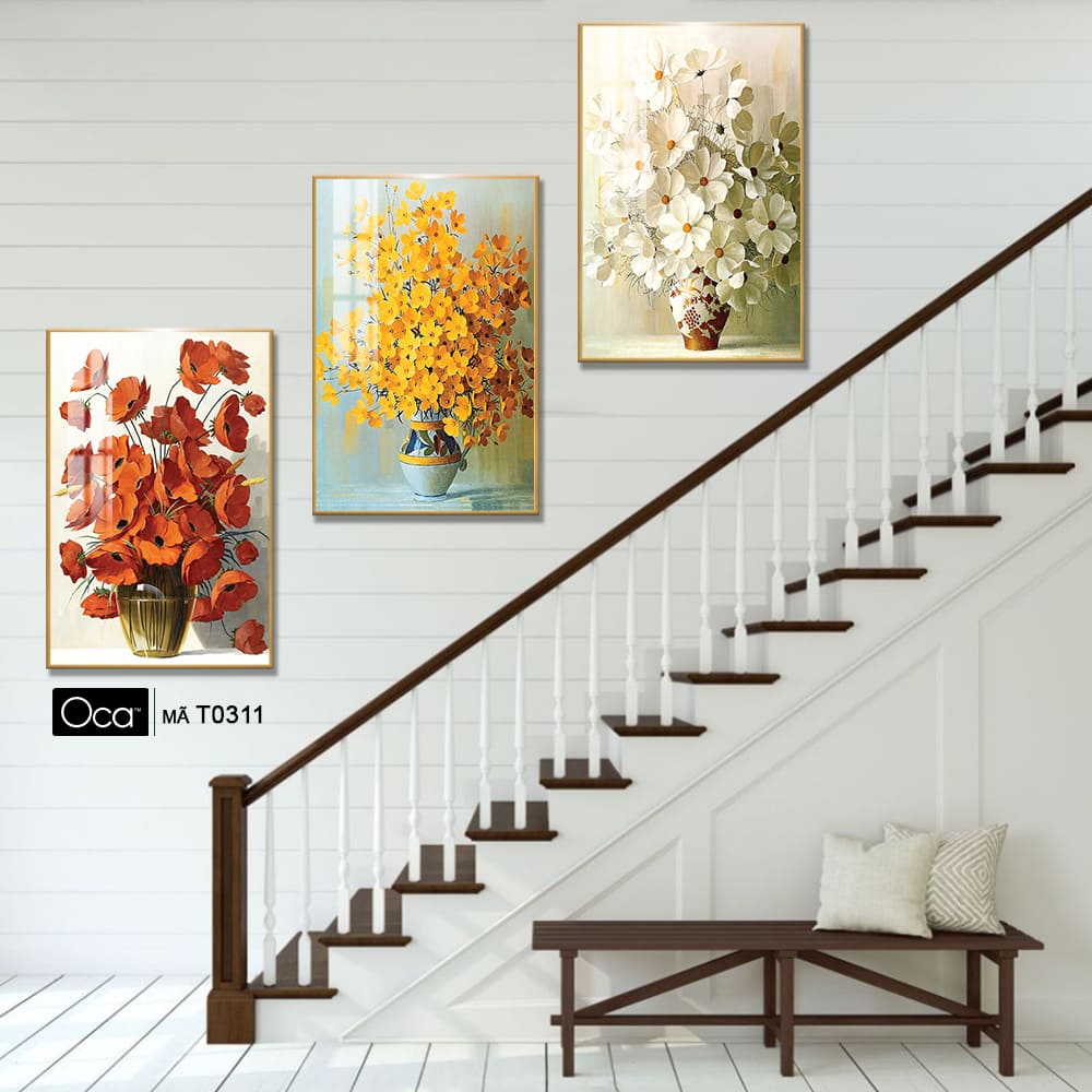 Bình hoa dại | Bộ 3 tranh treo cầu thang | Mã T0311 | Oca - Ảnh 3