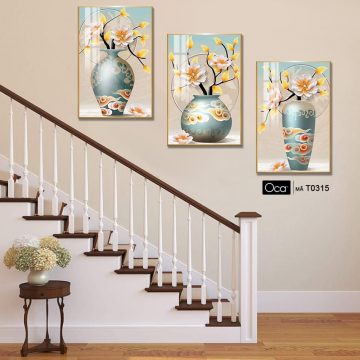 Alternative view of Bình hoa mộc lan | Bộ 3 tranh treo cầu thang | Mã T0315 | Oca