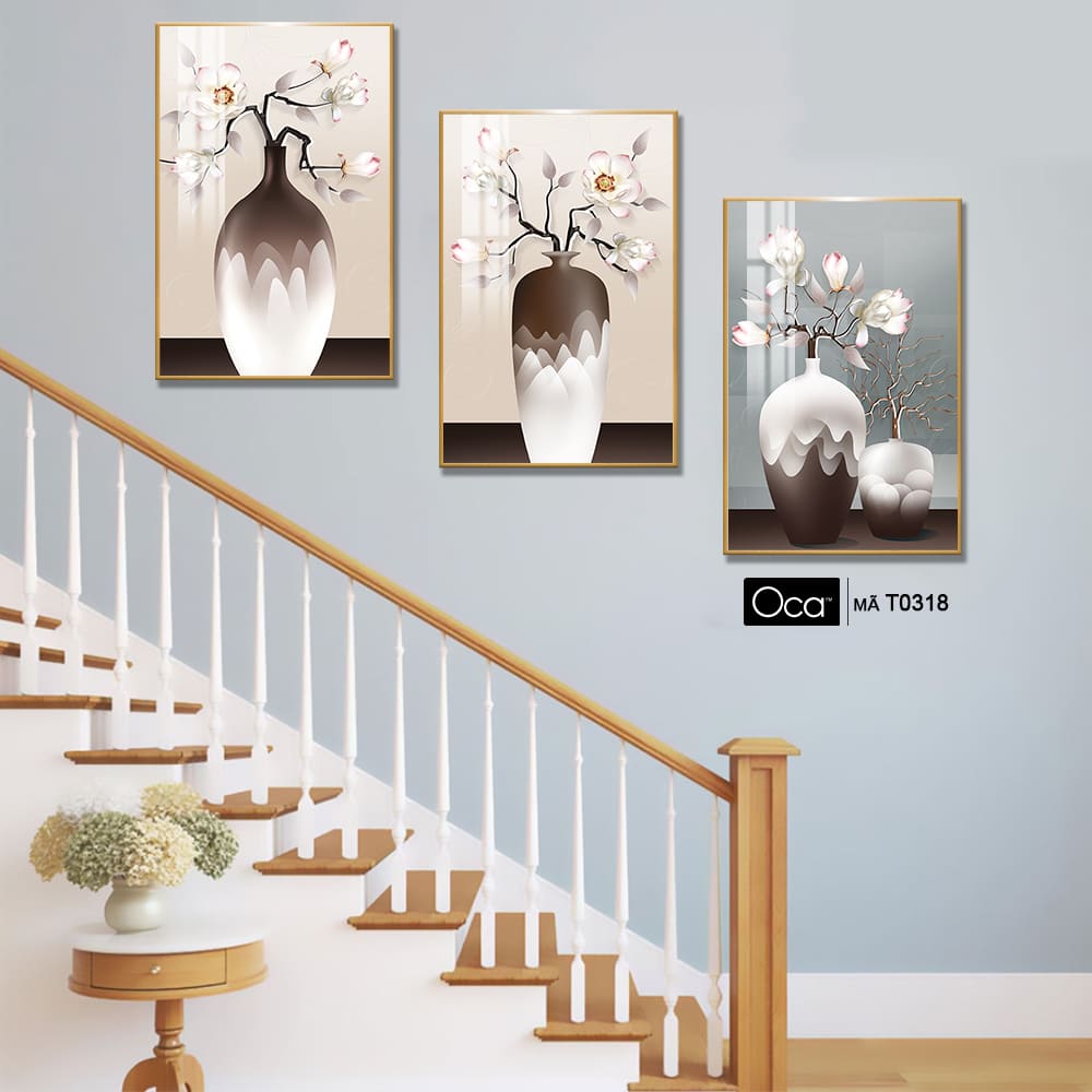 Bình hoa mộc lan | Bộ 3 tranh treo cầu thang | Mã T0318 | Oca - Ảnh 4