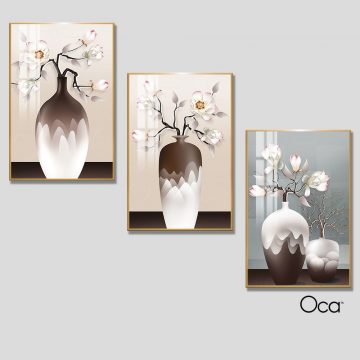 Bình hoa mộc lan | Bộ 3 tranh treo cầu thang | Mã T0318 | Oca