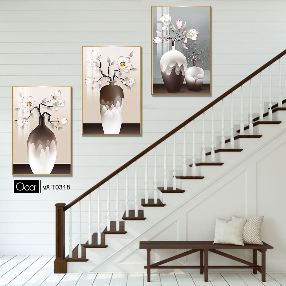 Bình hoa mộc lan | Bộ 3 tranh treo cầu thang | Mã T0318 | Oca - Ảnh 2