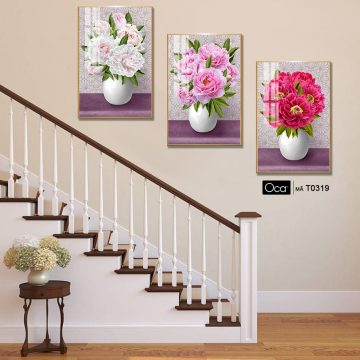 Alternative view of Bình hoa thược dược | Bộ 3 tranh treo cầu thang | Mã T0319 | Oca