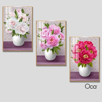 Bình hoa thược dược | Bộ 3 tranh treo cầu thang | Mã T0319 | Oca
