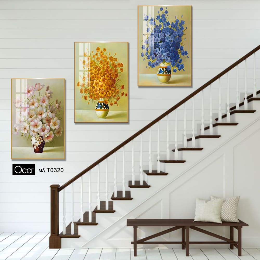 Bình hoa dại | Bộ 3 tranh treo cầu thang | Mã T0320 | Oca - Ảnh 3
