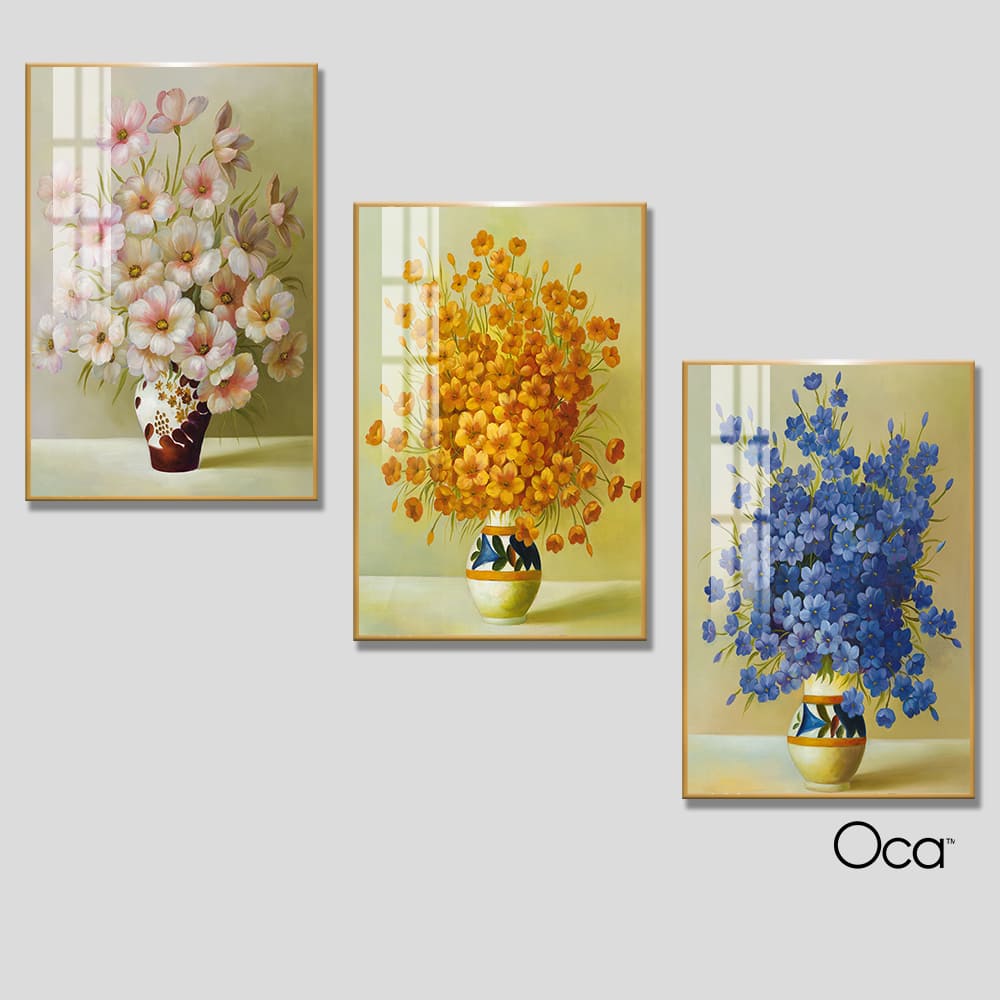 Bình hoa dại | Bộ 3 tranh treo cầu thang | Mã T0320 | Oca