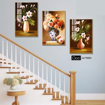 Alternative view of Bình hoa nghệ thuật | Bộ 3 tranh treo cầu thang | Mã T0323 | Oca