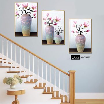 Alternative view of Bình hoa mộc lan | Bộ 3 tranh treo cầu thang | Mã T0327 | Oca
