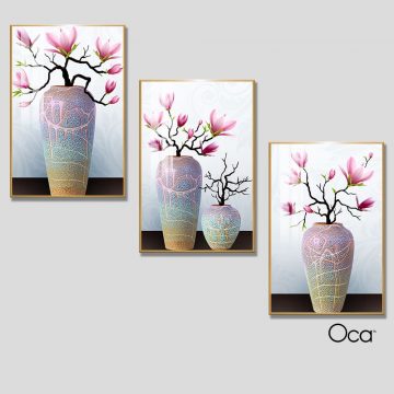 Bình hoa mộc lan | Bộ 3 tranh treo cầu thang | Mã T0327 | Oca