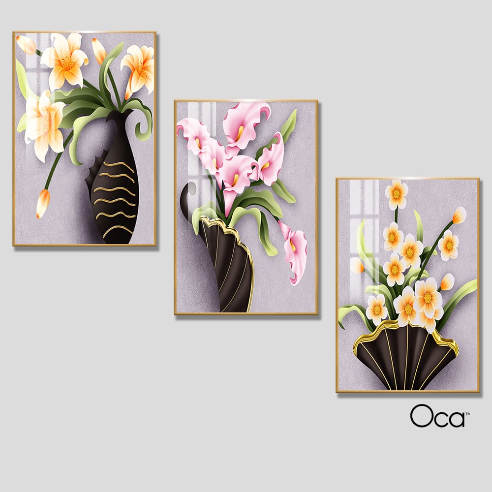 Bình hoa mộc lan | Bộ 3 tranh treo cầu thang | Mã T0328 | Oca