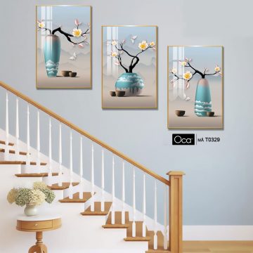 Alternative view of Bình hoa mai | Bộ 3 tranh treo cầu thang | Mã T0329 | Oca